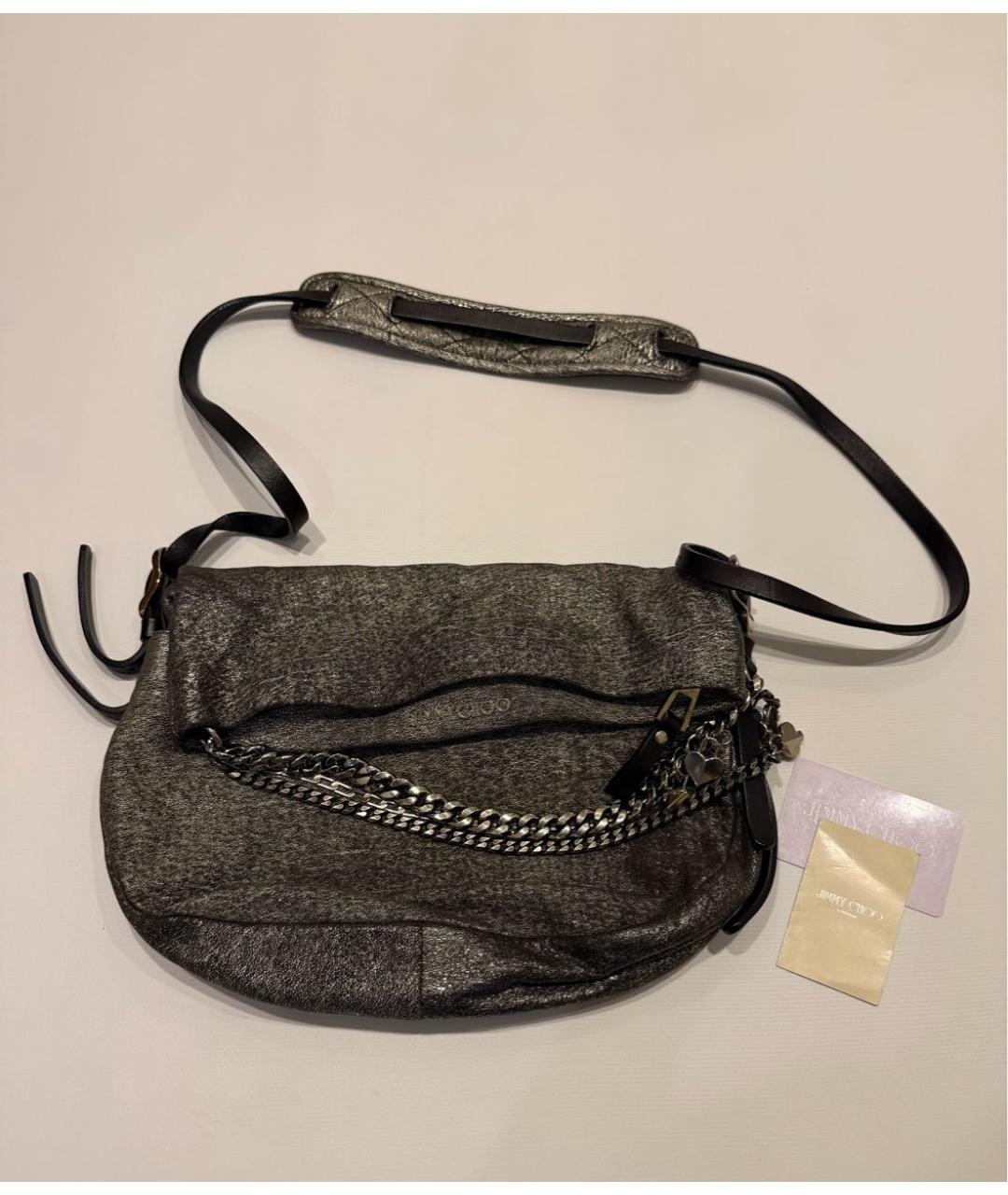 JIMMY CHOO Серебряная кожаная сумка через плечо, фото 6