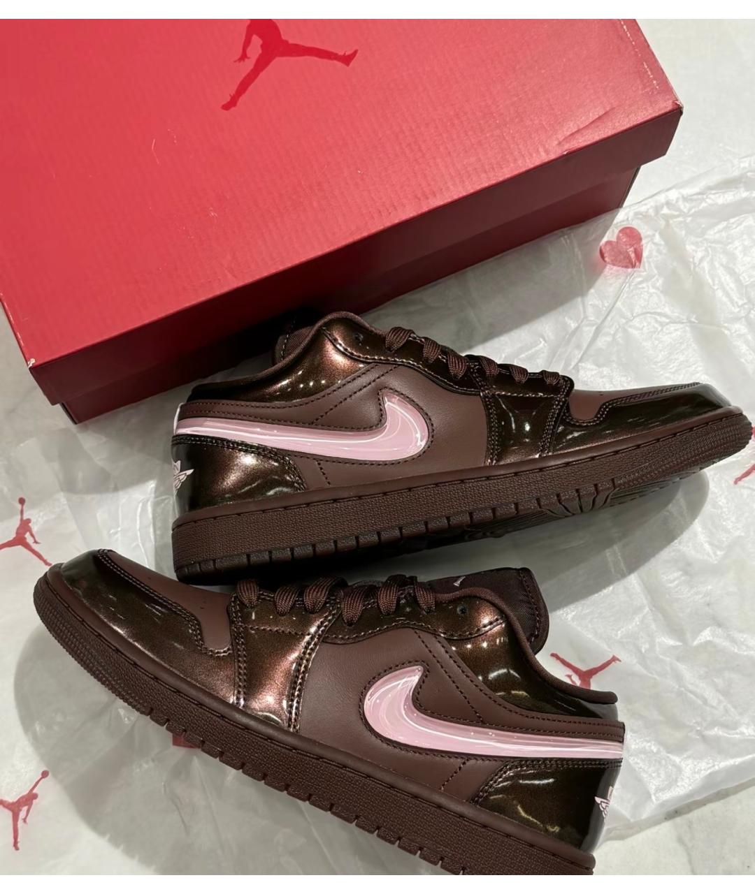 JORDAN Коричневые кроссовки из лакированной кожи, фото 5