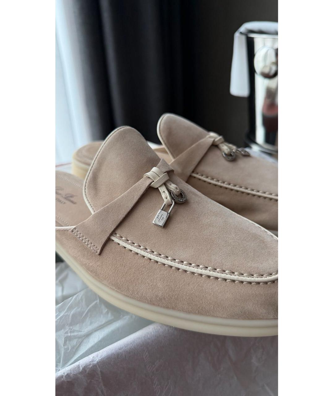 LORO PIANA Бежевые замшевые мюли, фото 7