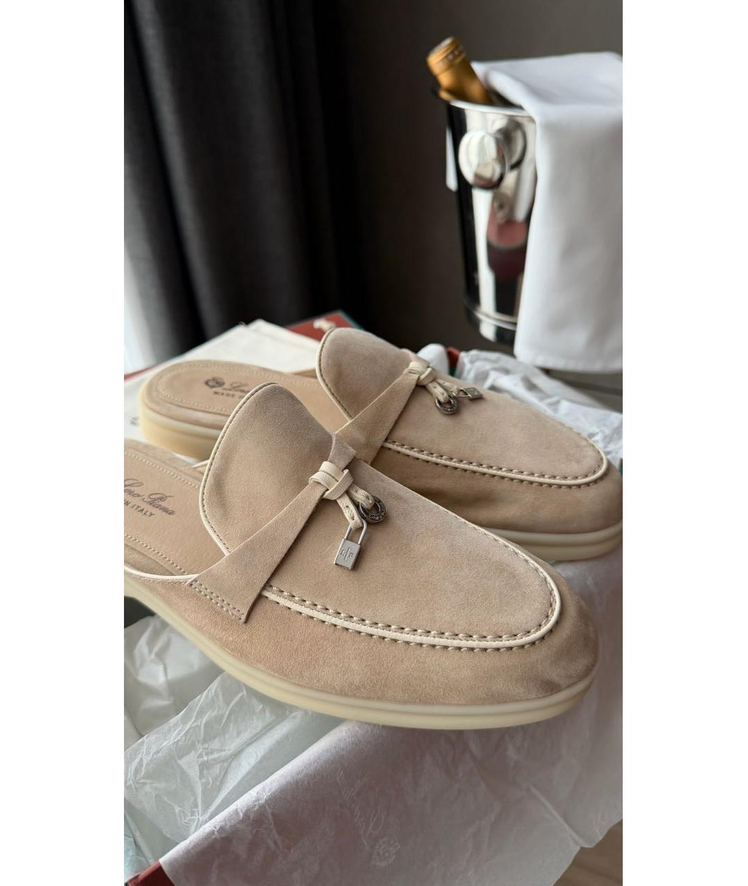 LORO PIANA Бежевые замшевые мюли, фото 4