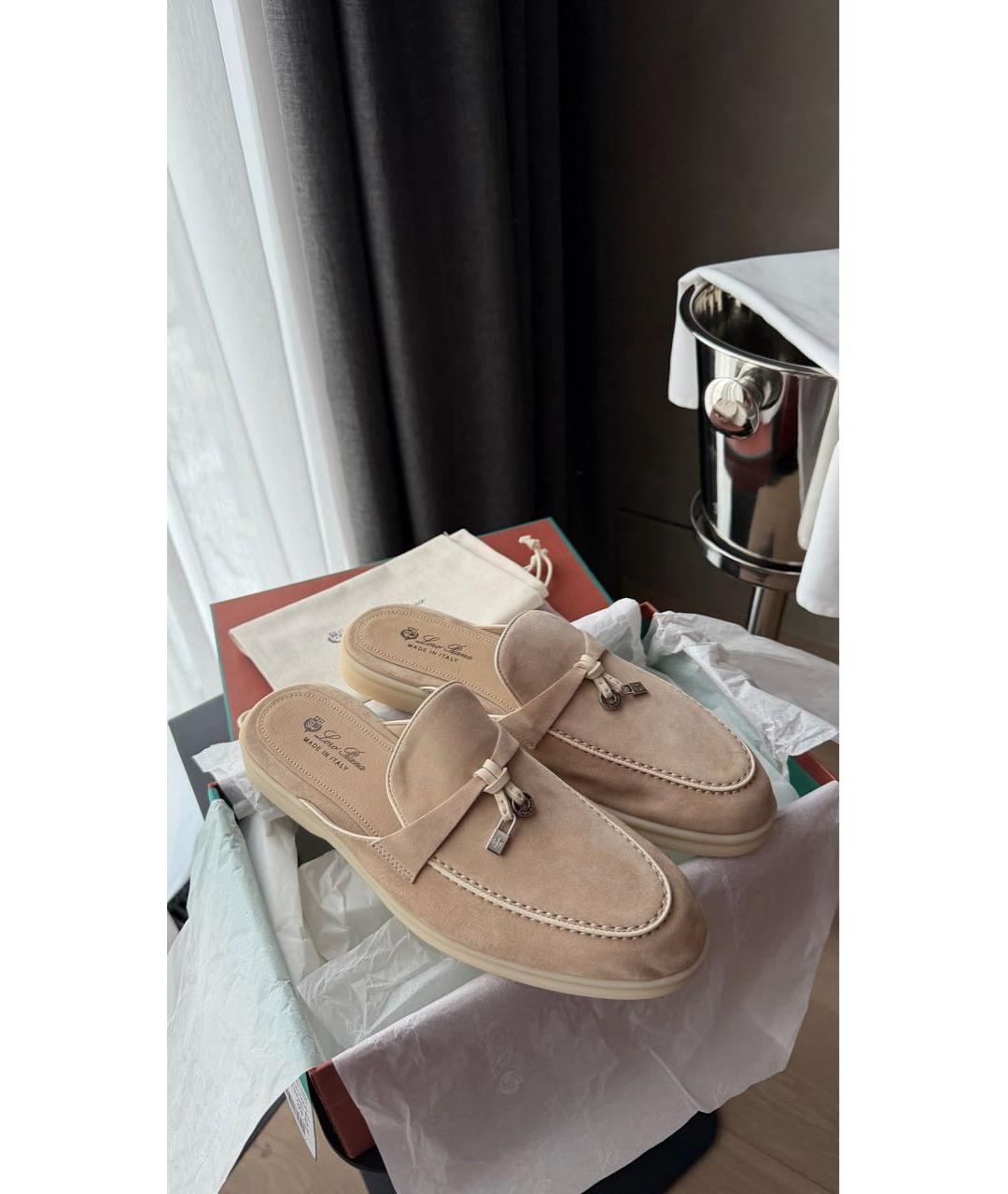 LORO PIANA Бежевые замшевые мюли, фото 8