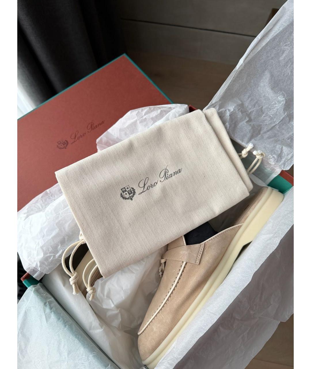 LORO PIANA Бежевые замшевые мюли, фото 5