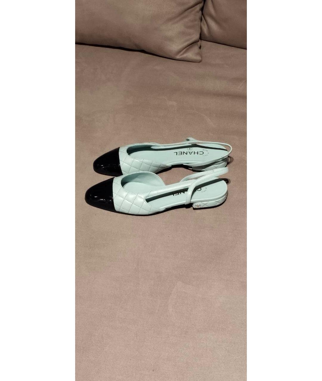 CHANEL Бирюзовые кожаные лодочки на низком каблуке, фото 3