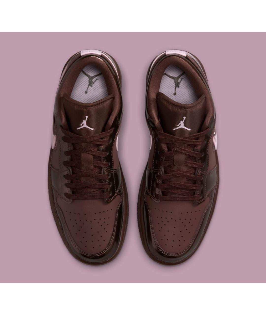 JORDAN Коричневые низкие кроссовки / кеды из лакированной кожи, фото 3