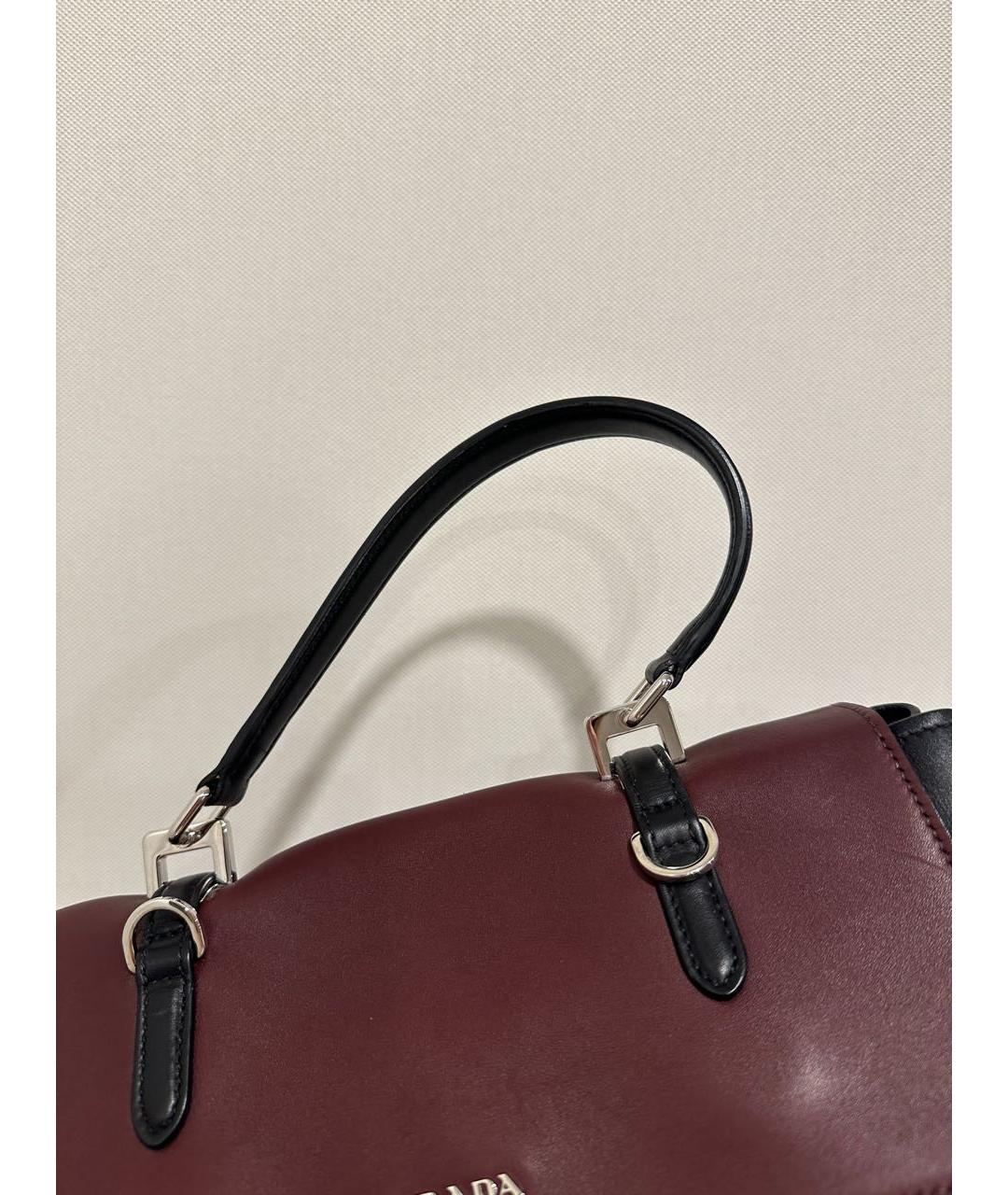 PRADA Бордовая кожаная сумка с короткими ручками, фото 5