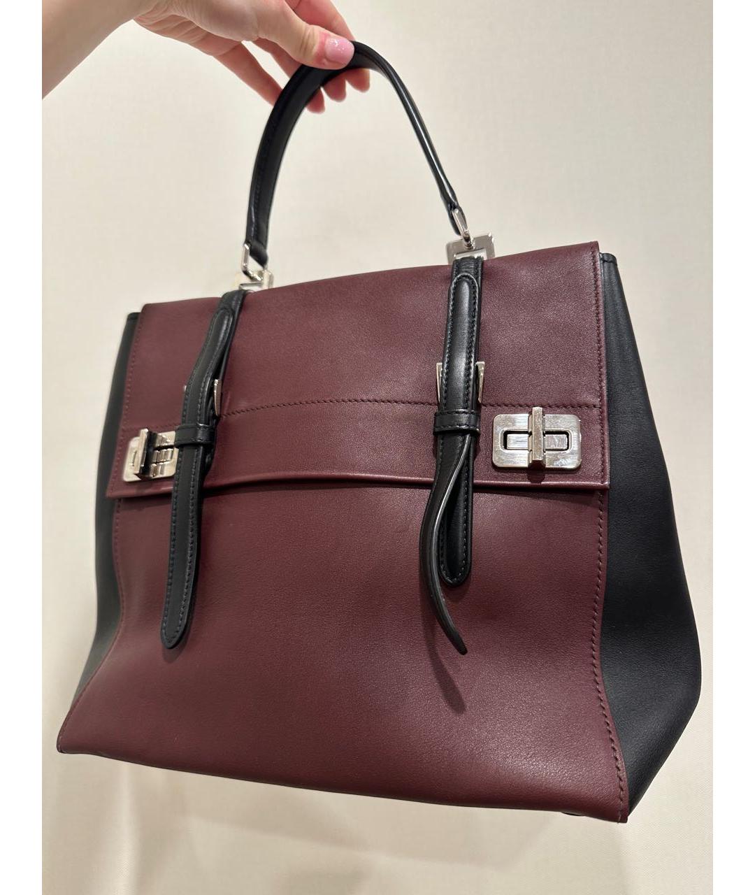 PRADA Бордовая кожаная сумка с короткими ручками, фото 9