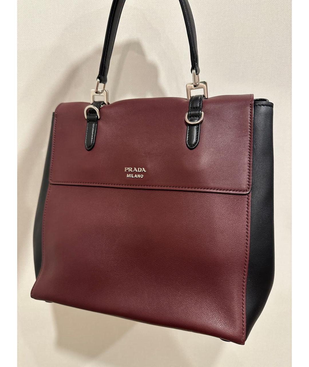PRADA Бордовая кожаная сумка с короткими ручками, фото 3