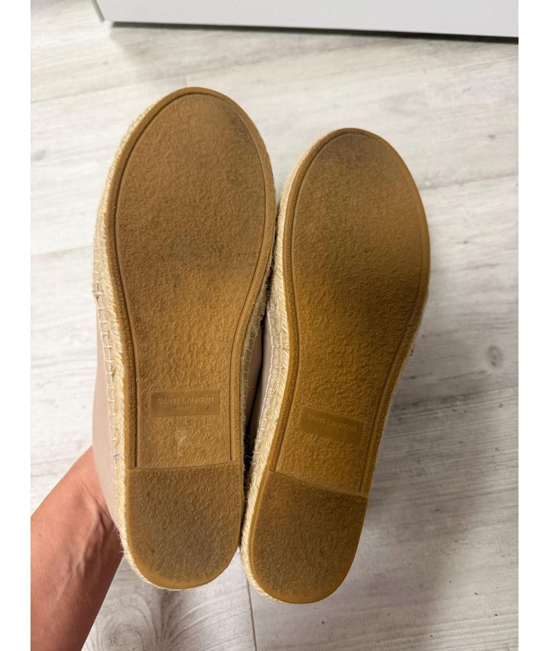 SAINT LAURENT Бежевые кожаные эспадрильи, фото 7