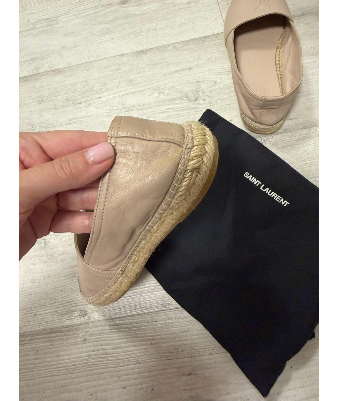 SAINT LAURENT Бежевые кожаные эспадрильи, фото 5
