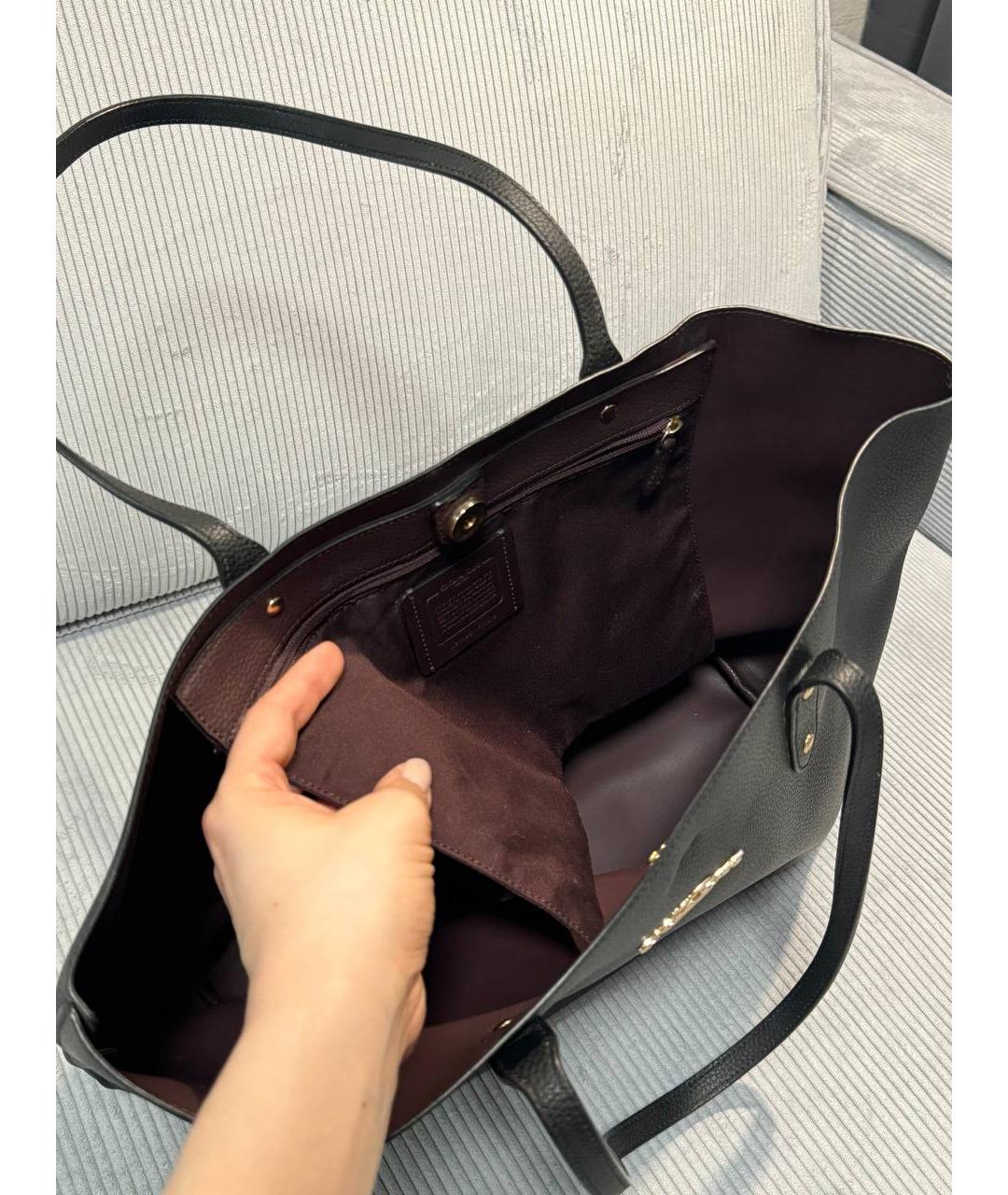 COACH Черная кожаная сумка тоут, фото 5