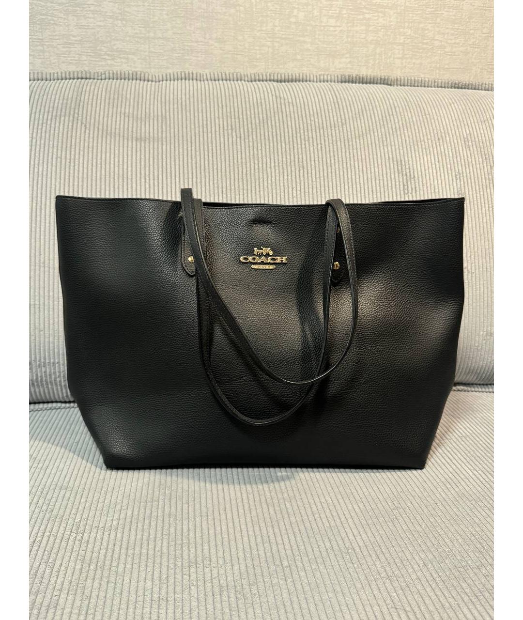 COACH Черная кожаная сумка тоут, фото 8