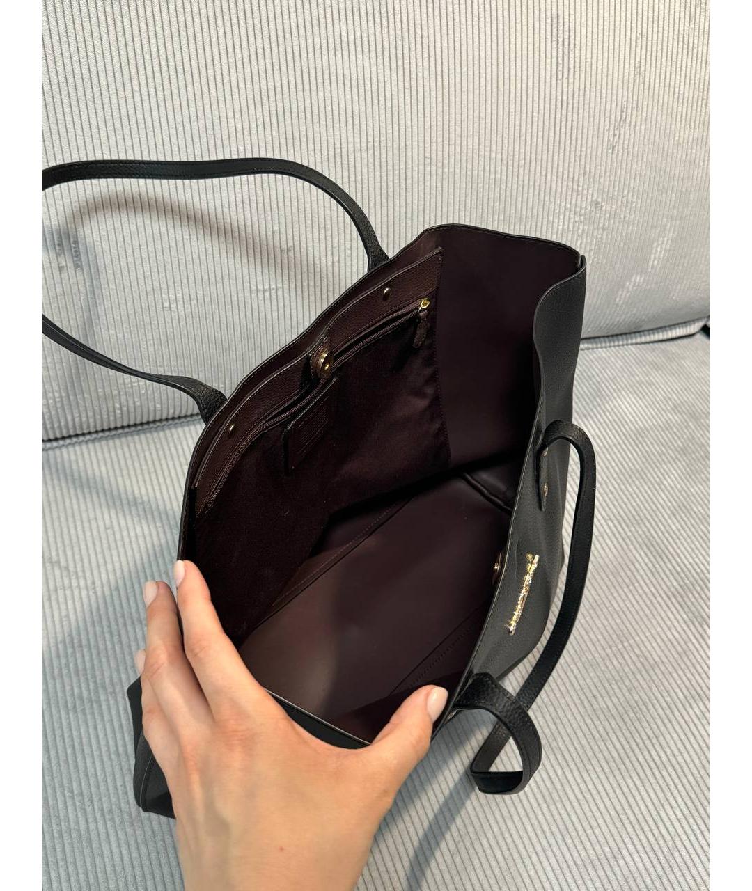 COACH Черная кожаная сумка тоут, фото 6