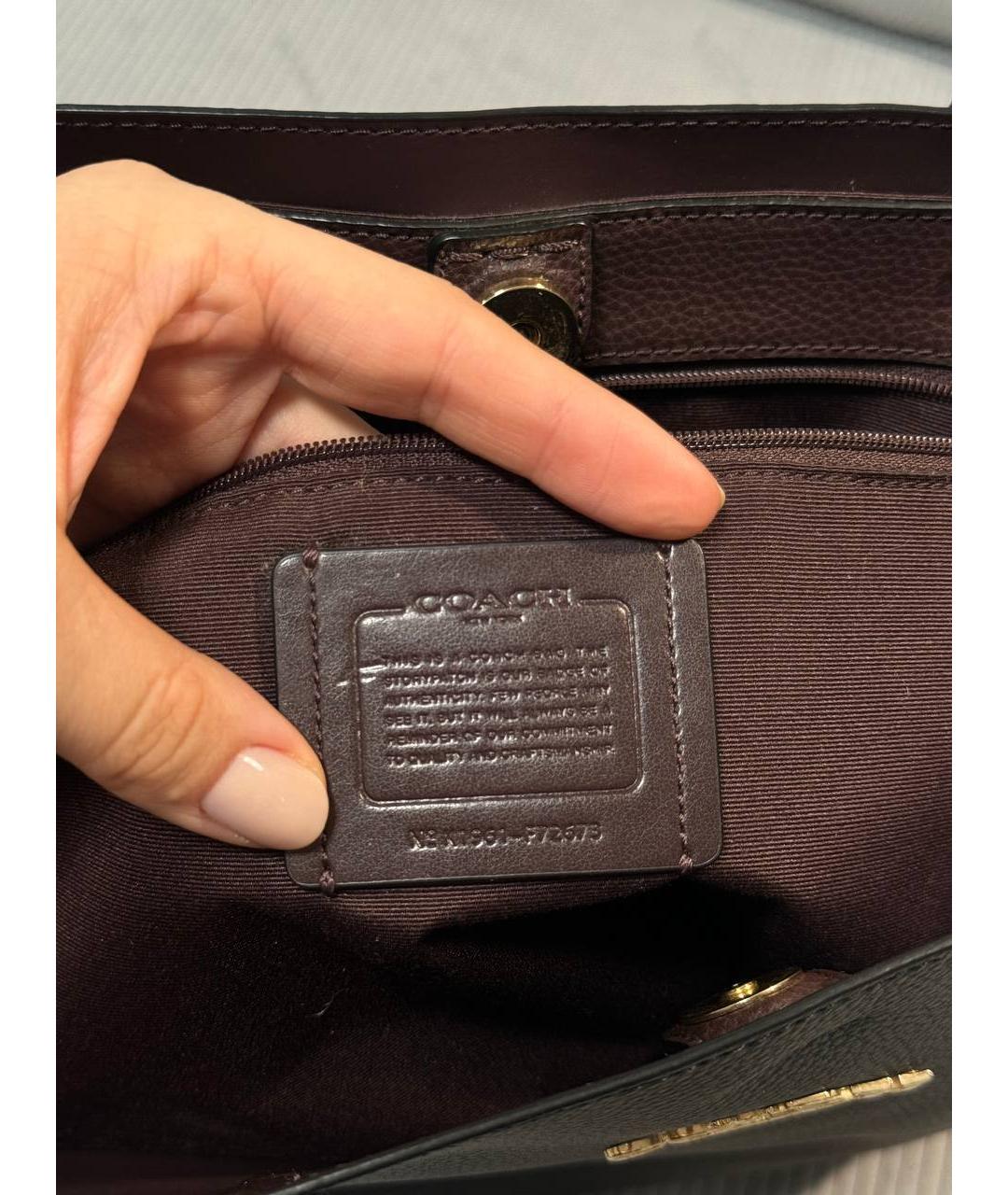 COACH Черная кожаная сумка тоут, фото 4