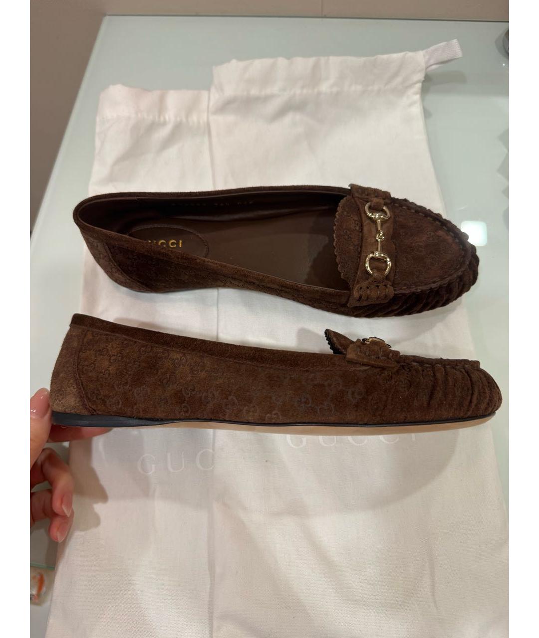 GUCCI Коричневые замшевые мокасины, фото 7