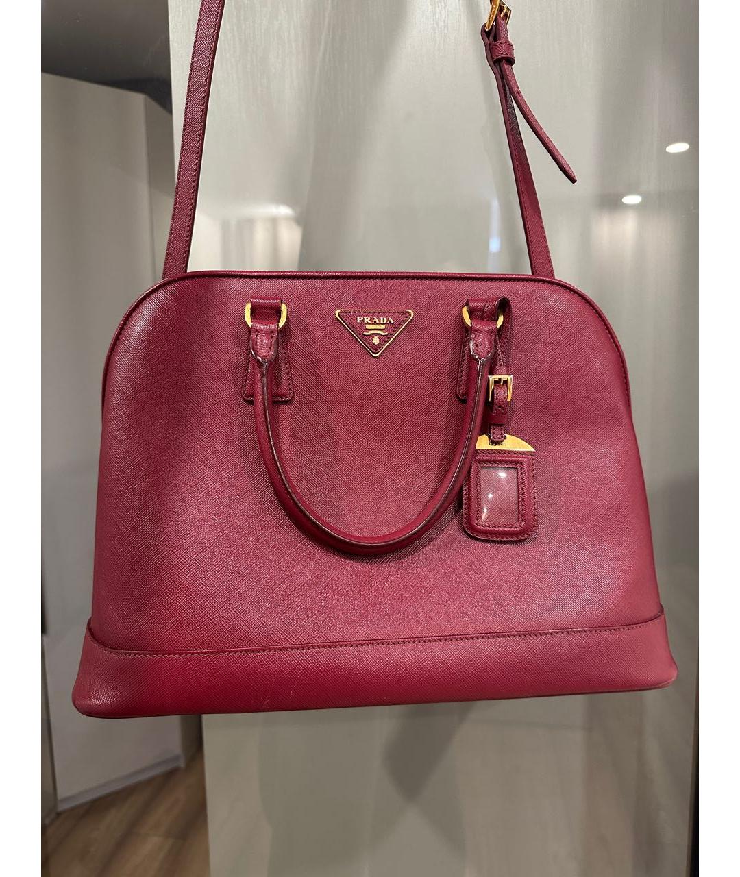 PRADA Бордовая кожаная сумка с короткими ручками, фото 9