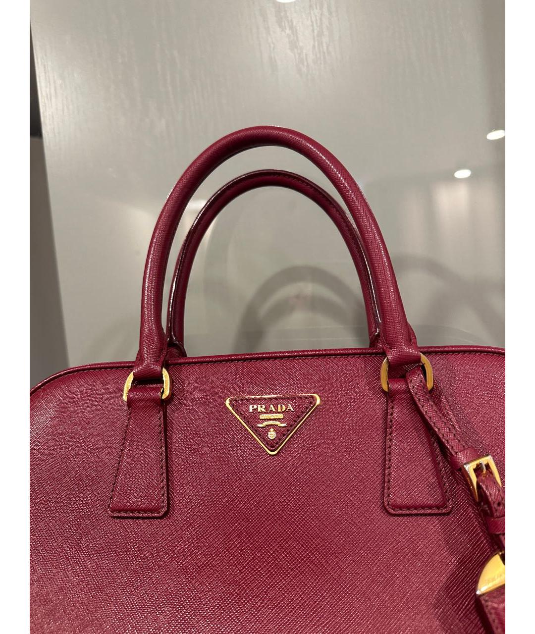 PRADA Бордовая кожаная сумка с короткими ручками, фото 5
