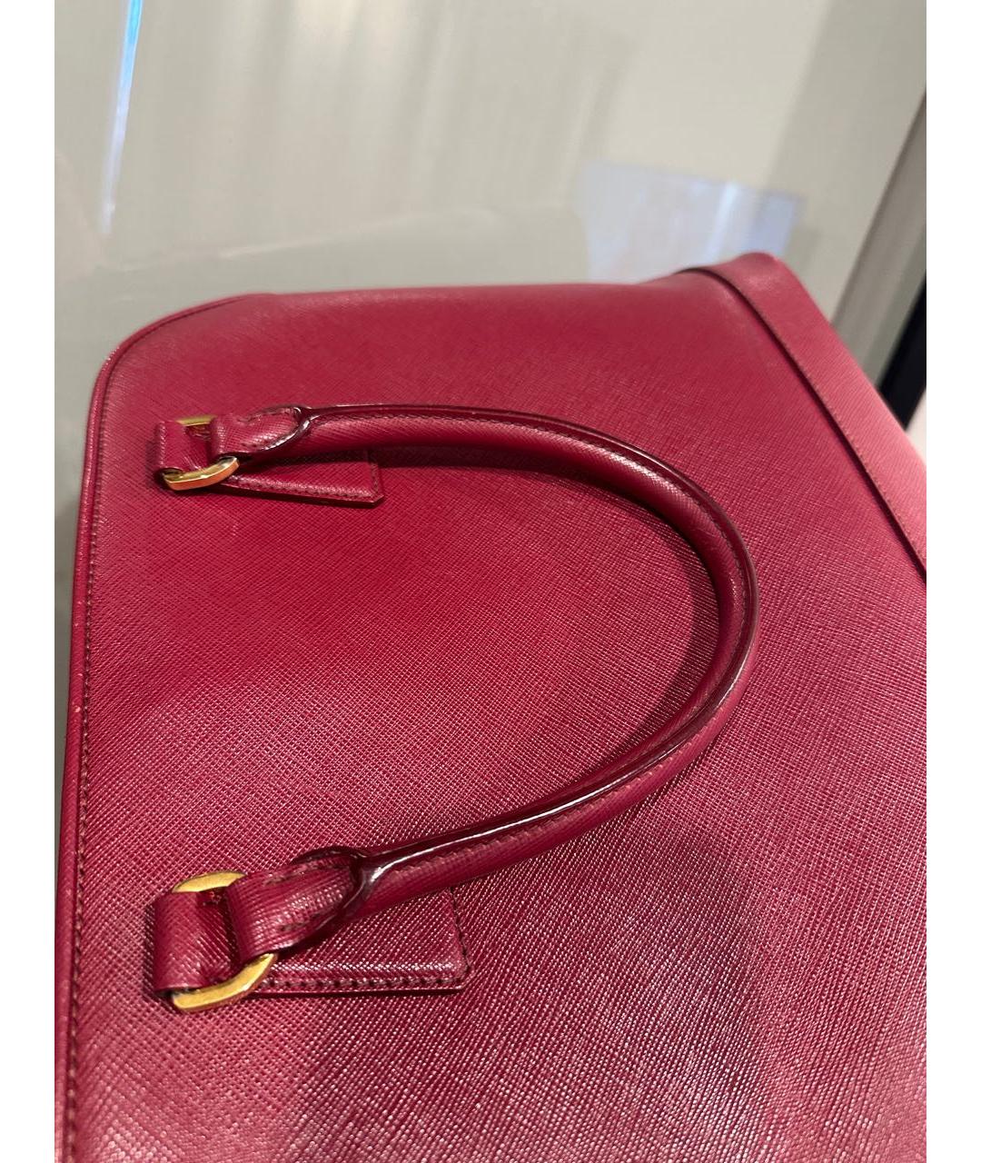 PRADA Бордовая кожаная сумка с короткими ручками, фото 6