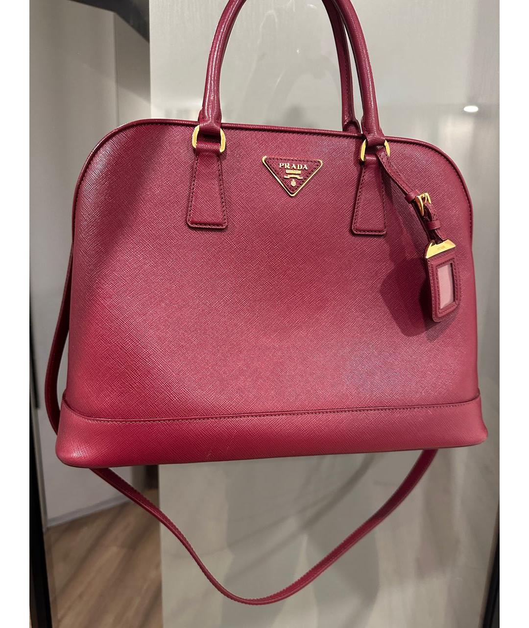 PRADA Бордовая кожаная сумка с короткими ручками, фото 4