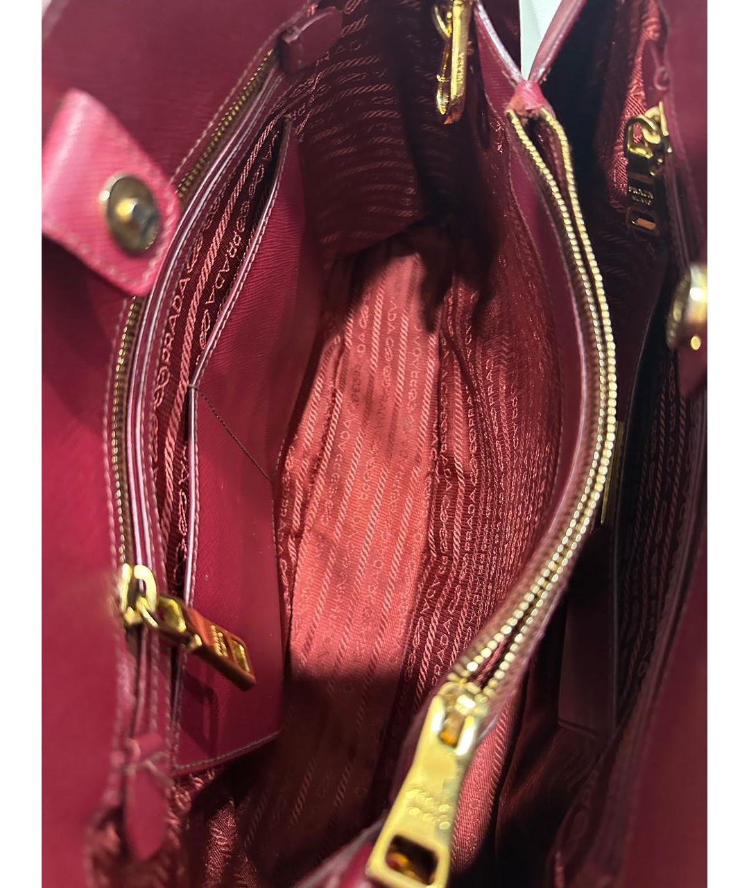 PRADA Бордовая кожаная сумка с короткими ручками, фото 8