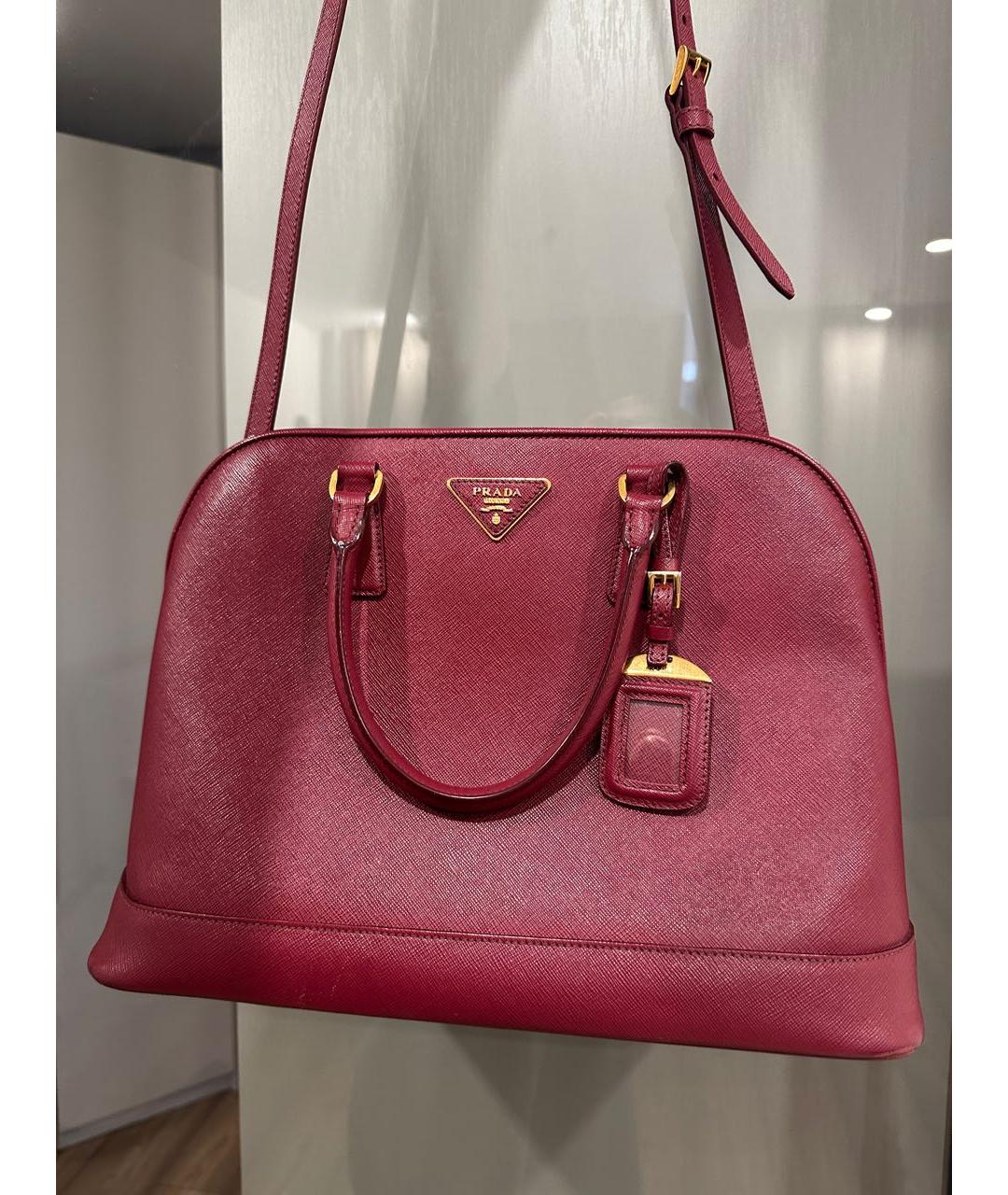 PRADA Бордовая кожаная сумка с короткими ручками, фото 2