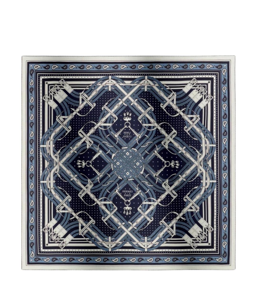 HERMES Синий кашемировый платок, фото 1