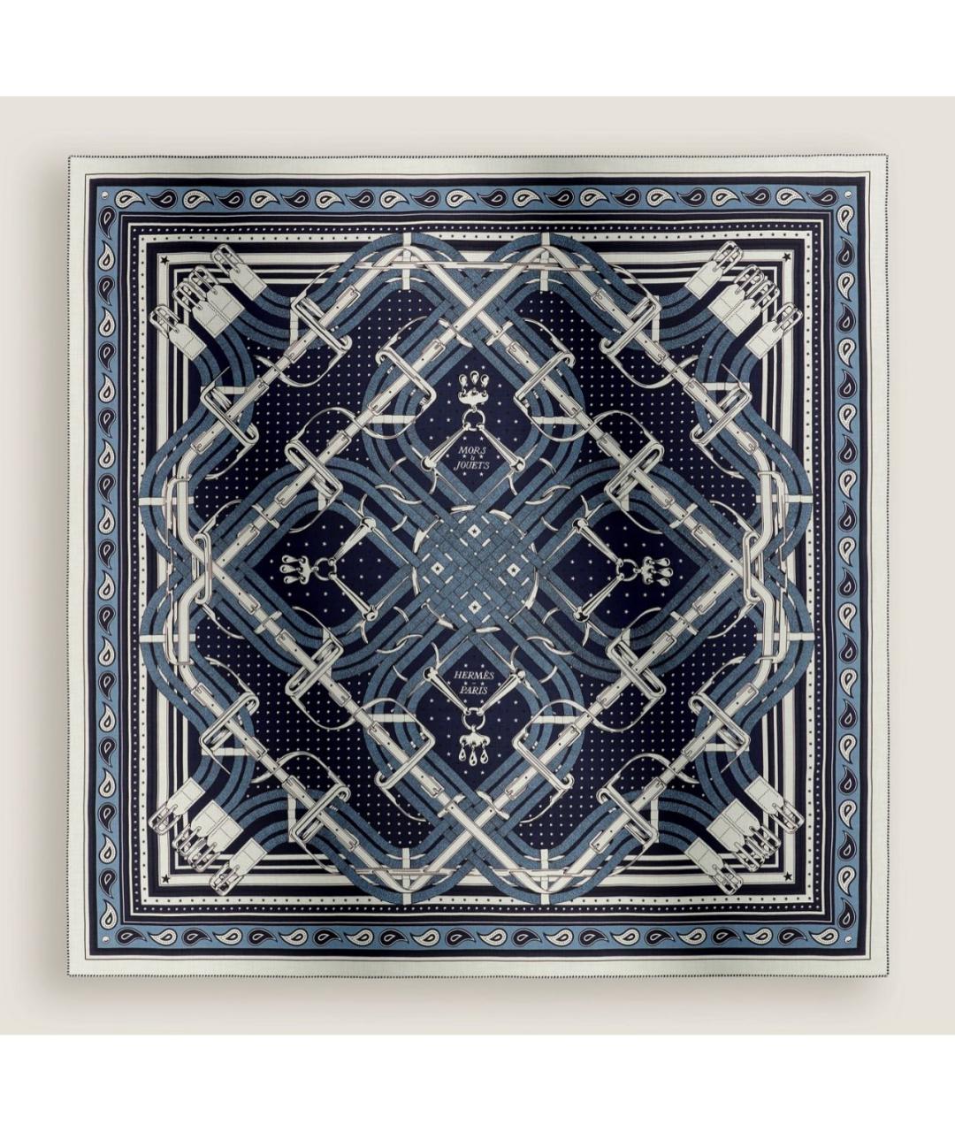 HERMES Синий кашемировый платок, фото 6