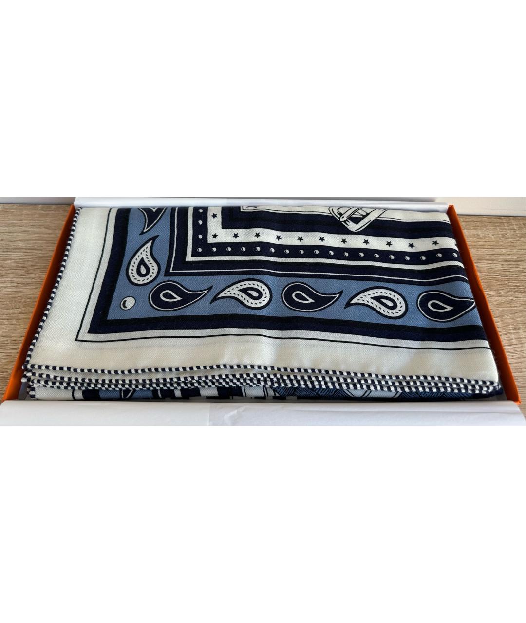 HERMES Синий кашемировый платок, фото 2