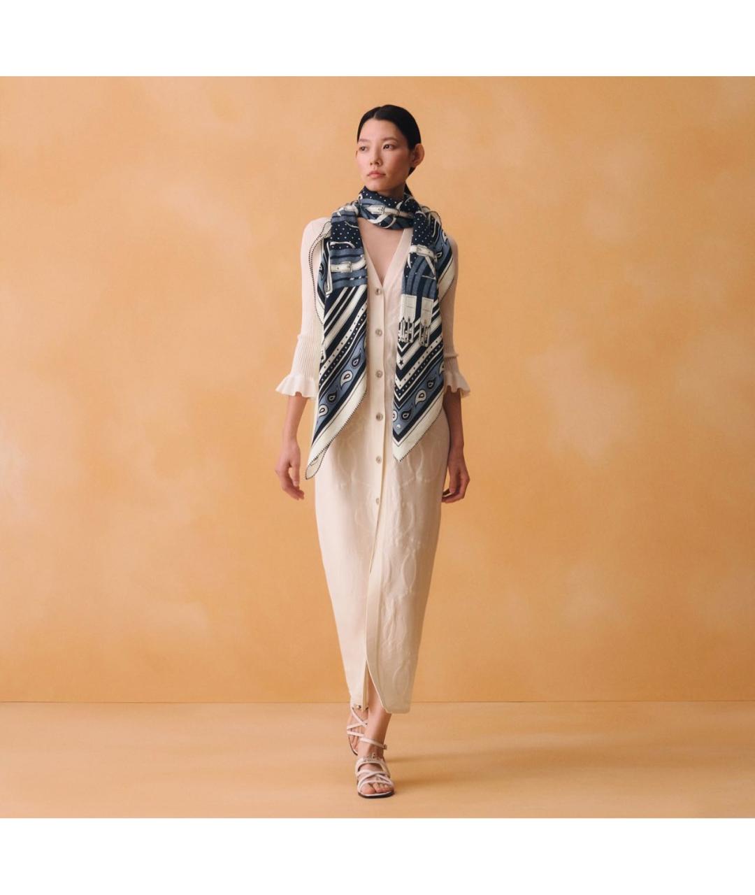 HERMES Синий кашемировый платок, фото 5