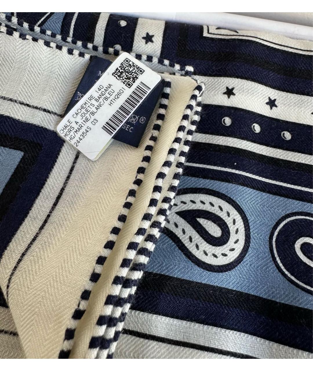 HERMES Синий кашемировый платок, фото 3