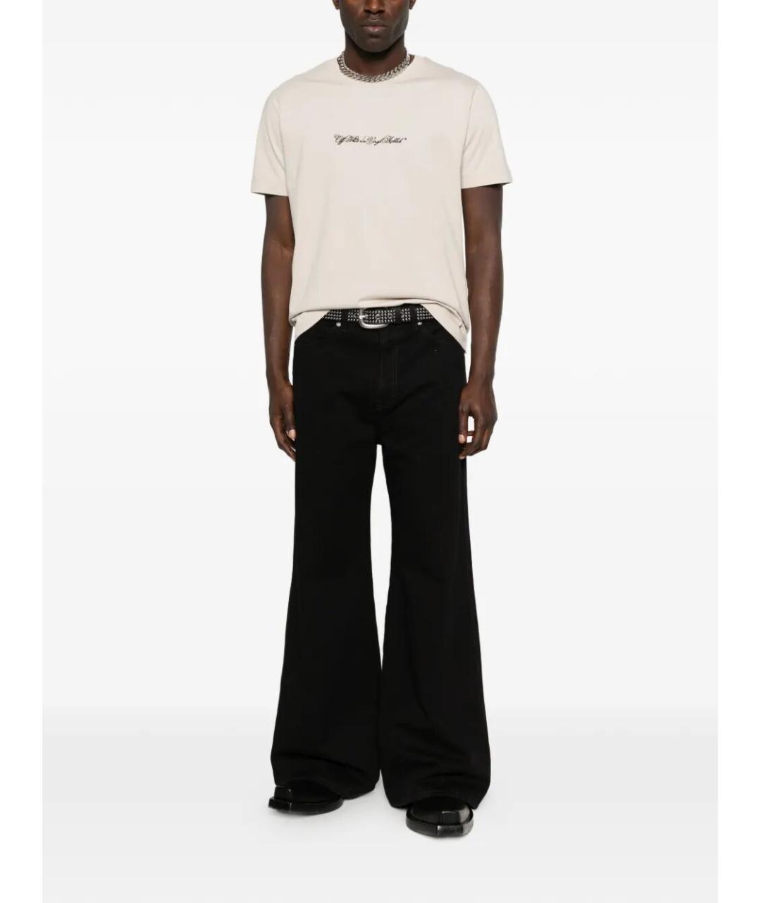 OFF-WHITE Бежевая хлопковая футболка, фото 2