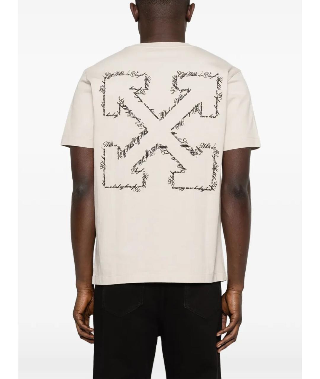 OFF-WHITE Бежевая хлопковая футболка, фото 5