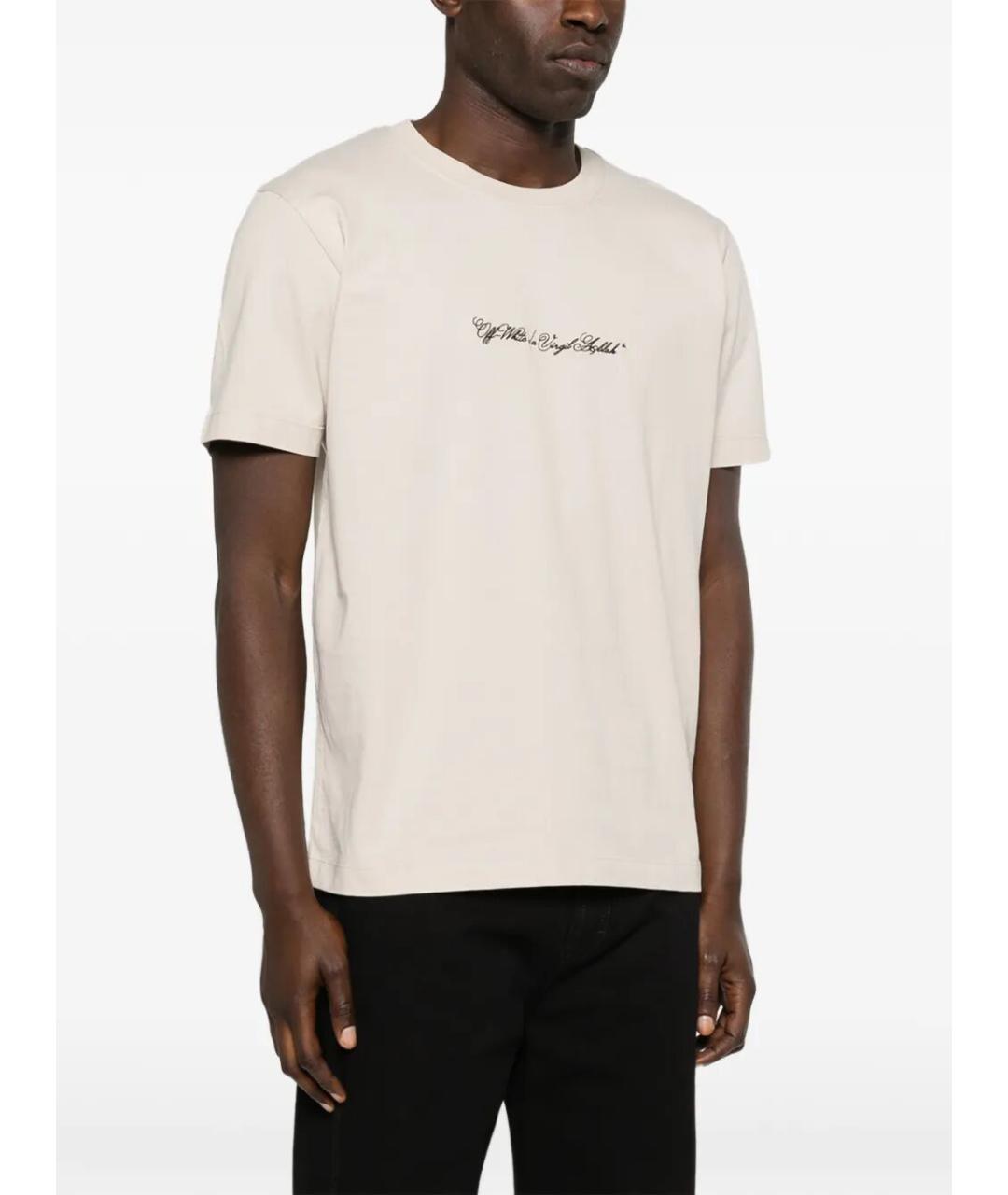 OFF-WHITE Бежевая хлопковая футболка, фото 4