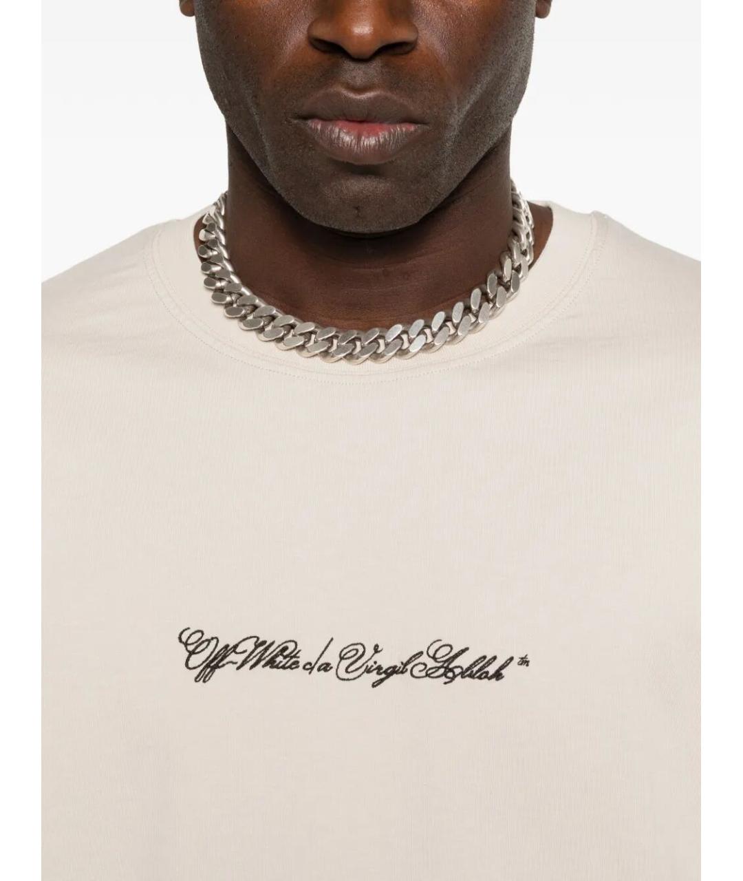 OFF-WHITE Бежевая хлопковая футболка, фото 3