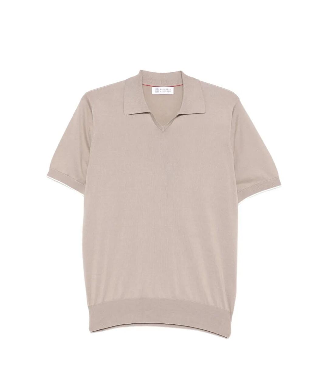 BRUNELLO CUCINELLI Бежевое хлопковое поло с коротким рукавом, фото 1