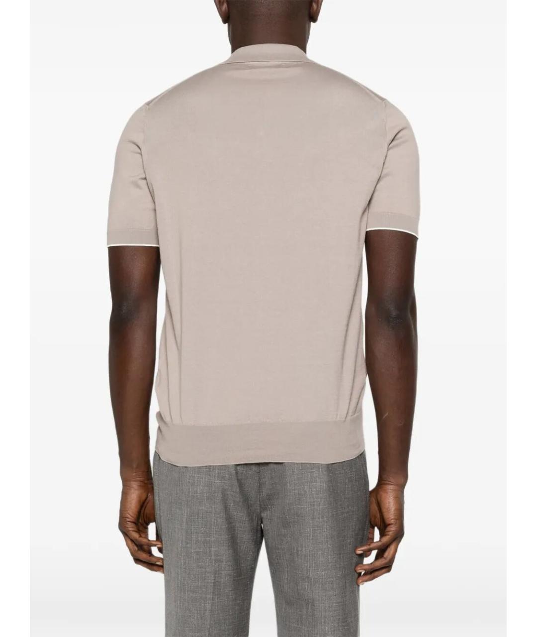 BRUNELLO CUCINELLI Бежевое хлопковое поло с коротким рукавом, фото 4