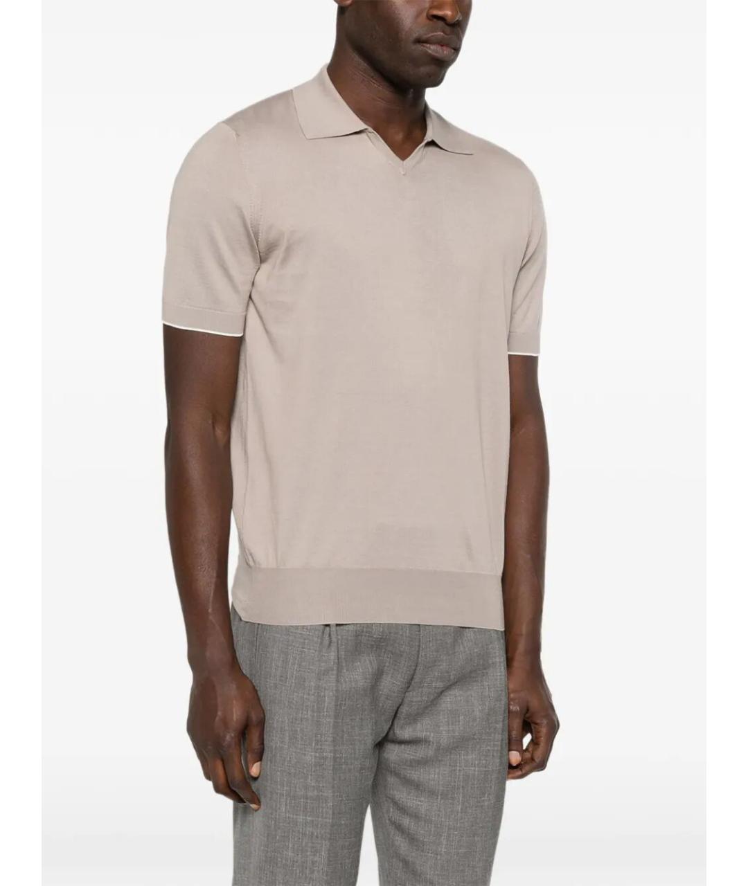 BRUNELLO CUCINELLI Бежевое хлопковое поло с коротким рукавом, фото 5