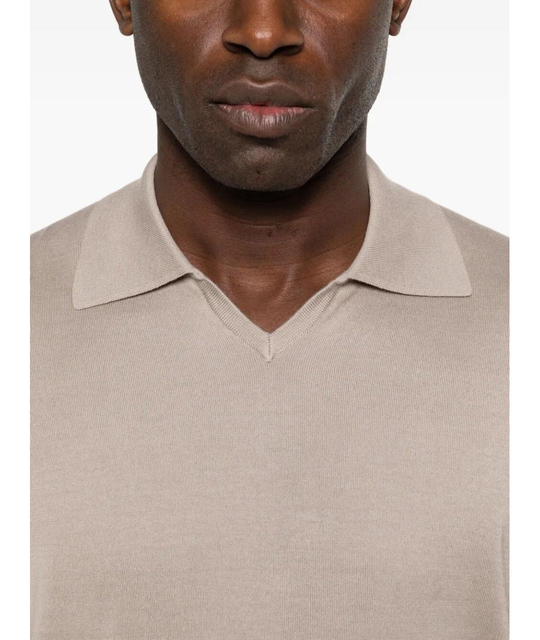 BRUNELLO CUCINELLI Бежевое хлопковое поло с коротким рукавом, фото 3