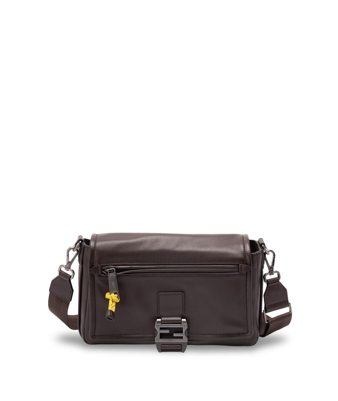 FENDI Коричневая кожаная сумка на плечо, фото 1