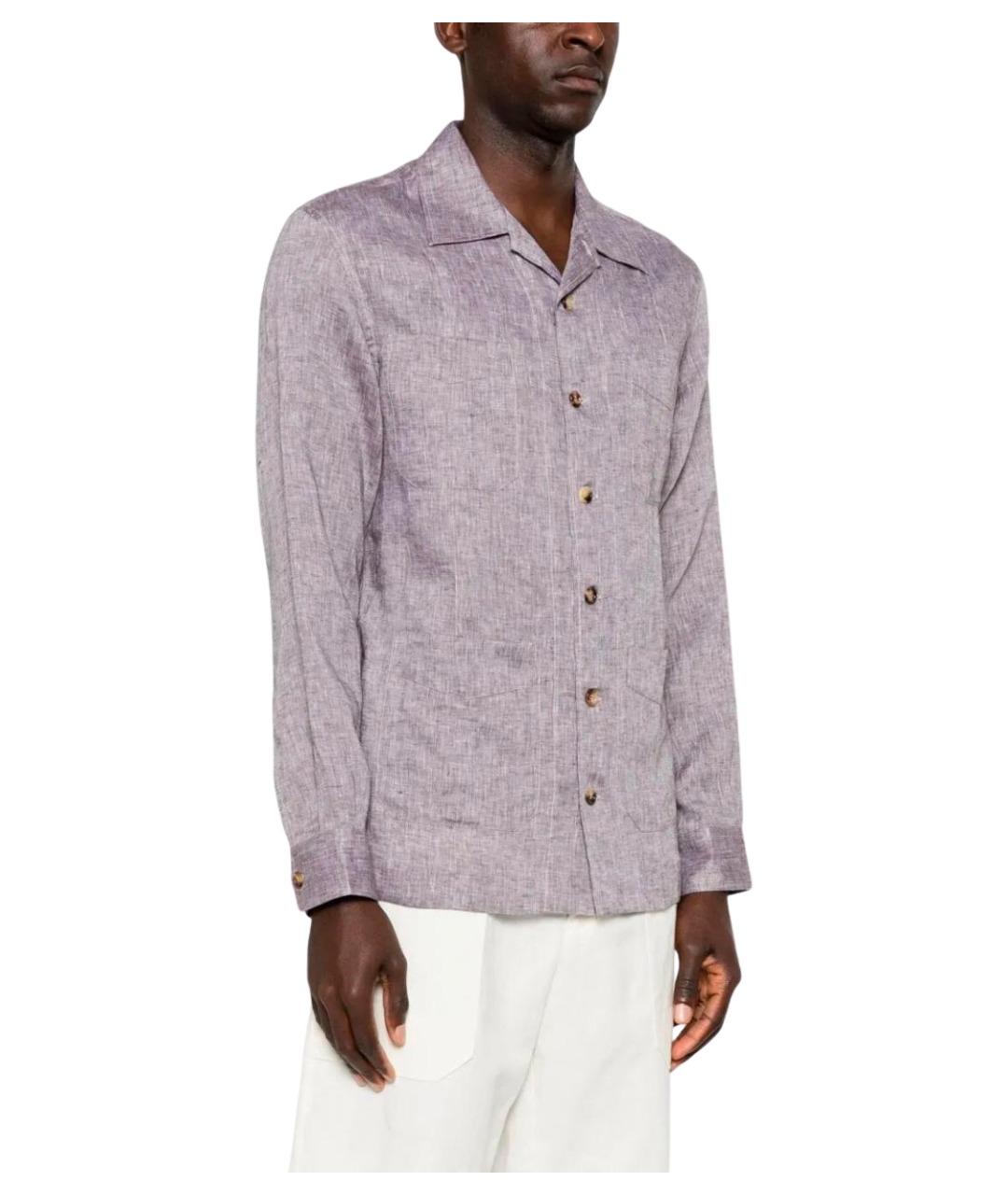 BRUNELLO CUCINELLI Фиолетовая льняная кэжуал рубашка, фото 5