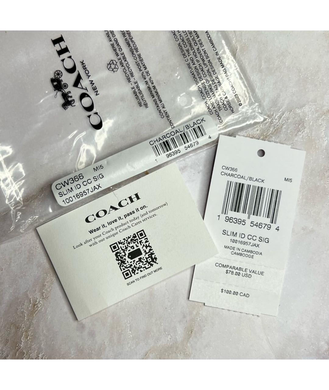 COACH Черный кожаный кардхолдер, фото 6
