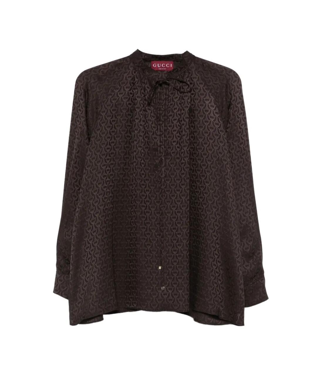 GUCCI Коричневая шелковая блузы, фото 1