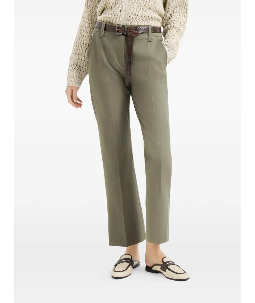 BRUNELLO CUCINELLI Зеленые хлопковые прямые брюки, фото 3