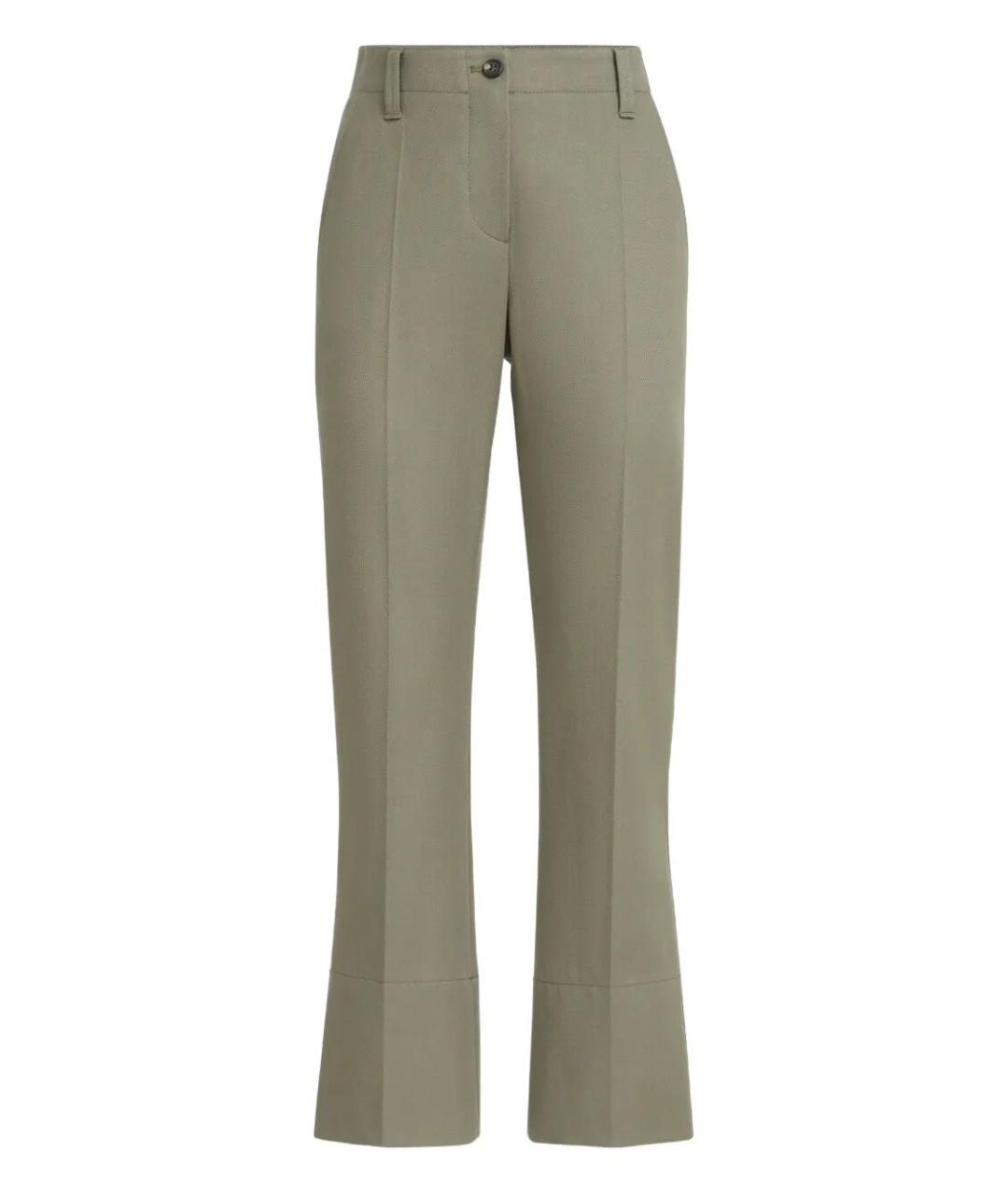 BRUNELLO CUCINELLI Зеленые хлопковые прямые брюки, фото 1