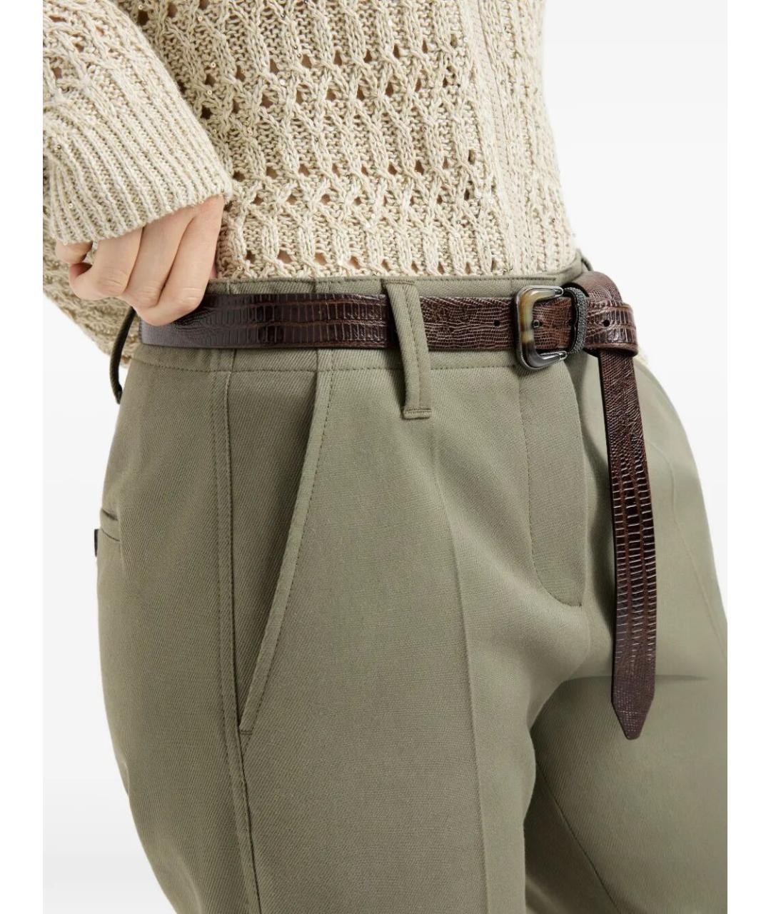 BRUNELLO CUCINELLI Зеленые хлопковые прямые брюки, фото 5