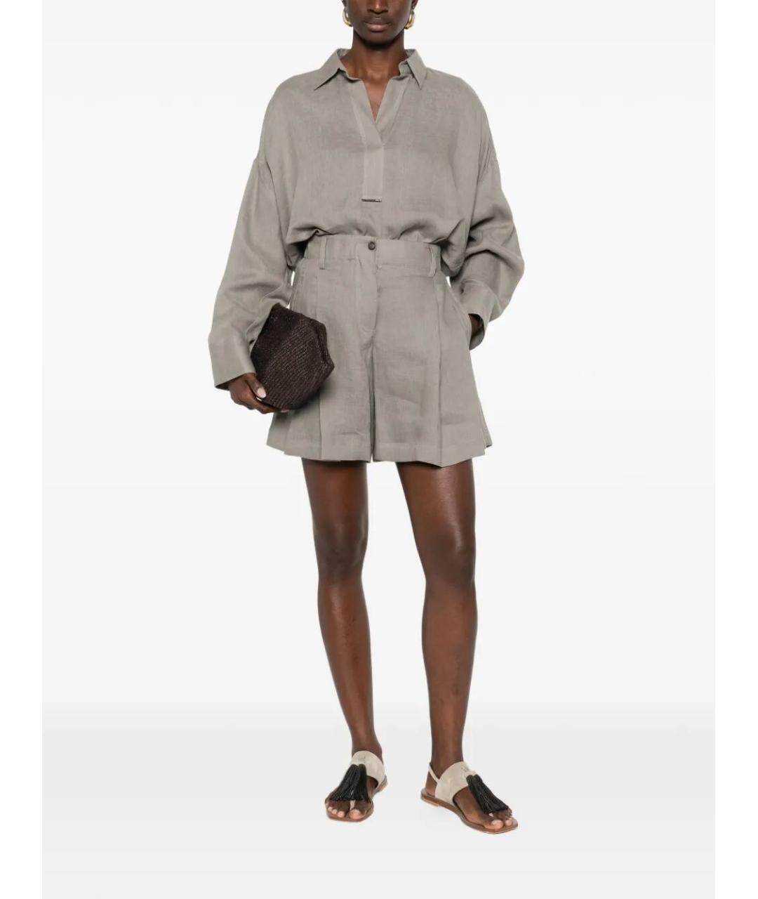 BRUNELLO CUCINELLI Серые льняные шорты, фото 2