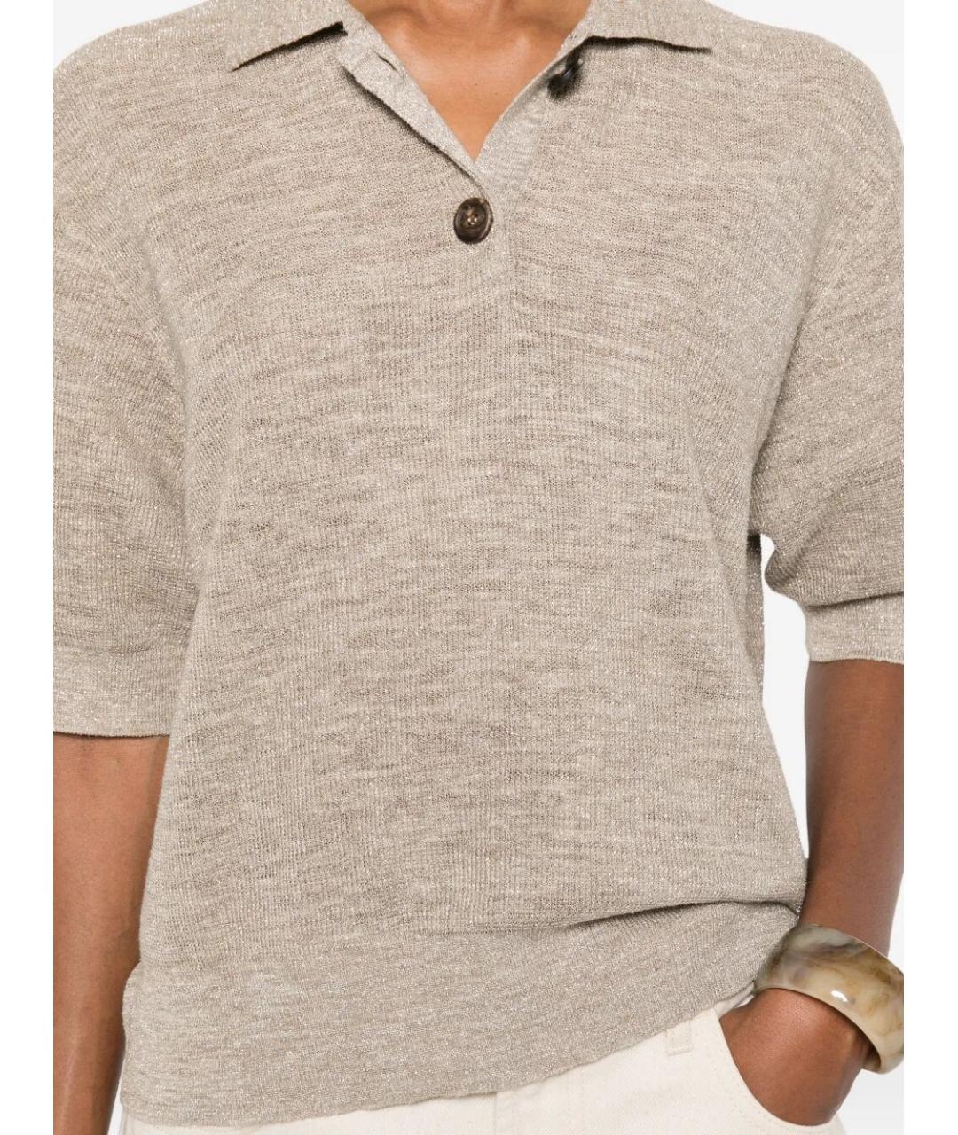 BRUNELLO CUCINELLI Бежевая льняная футболка, фото 4