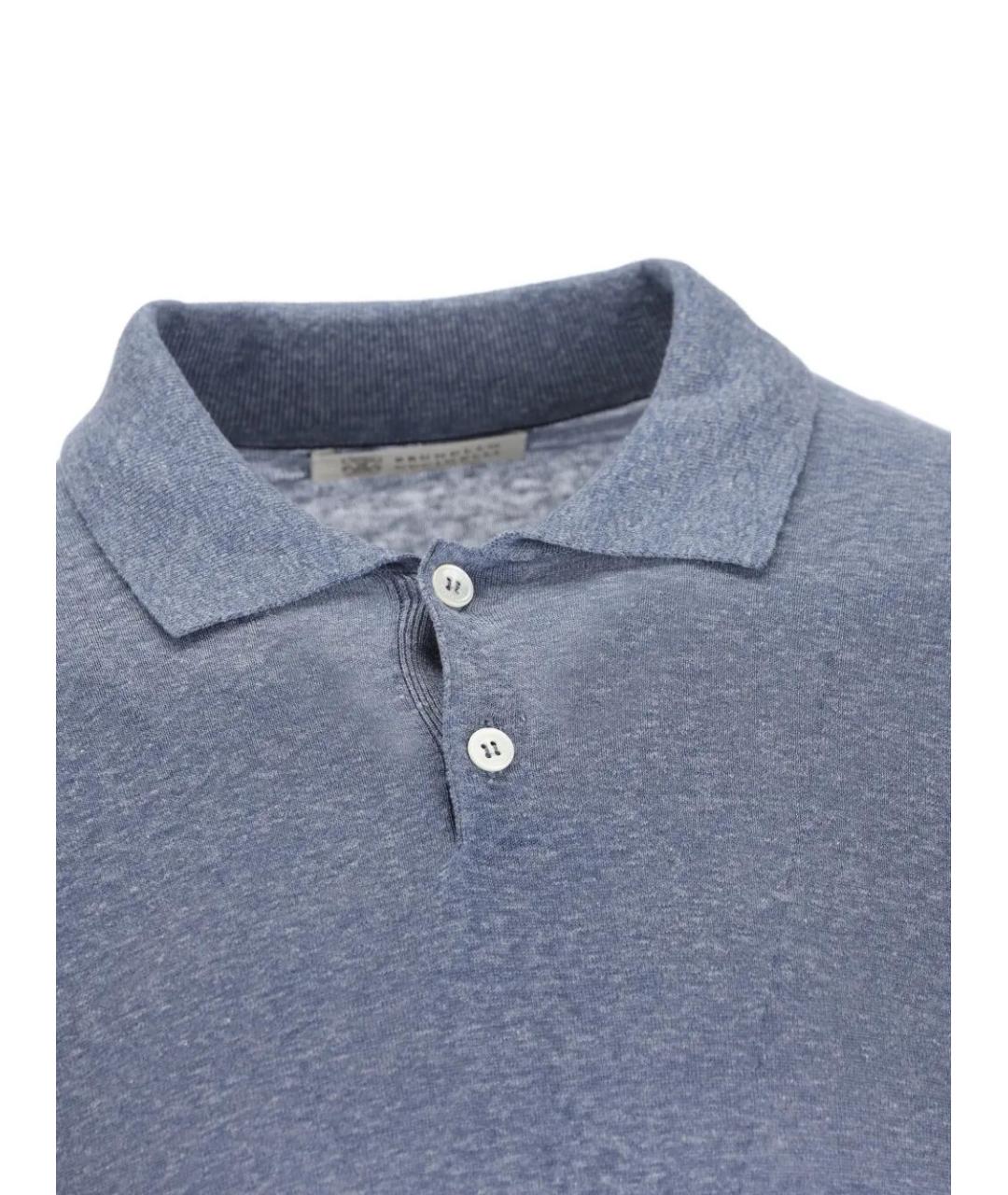 BRUNELLO CUCINELLI Голубое поло с коротким рукавом, фото 4