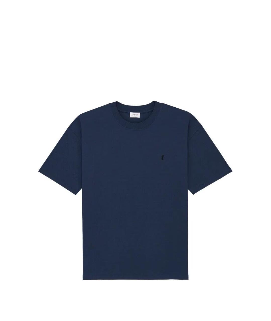 SAINT LAURENT Темно-синяя хлопковая футболка, фото 1
