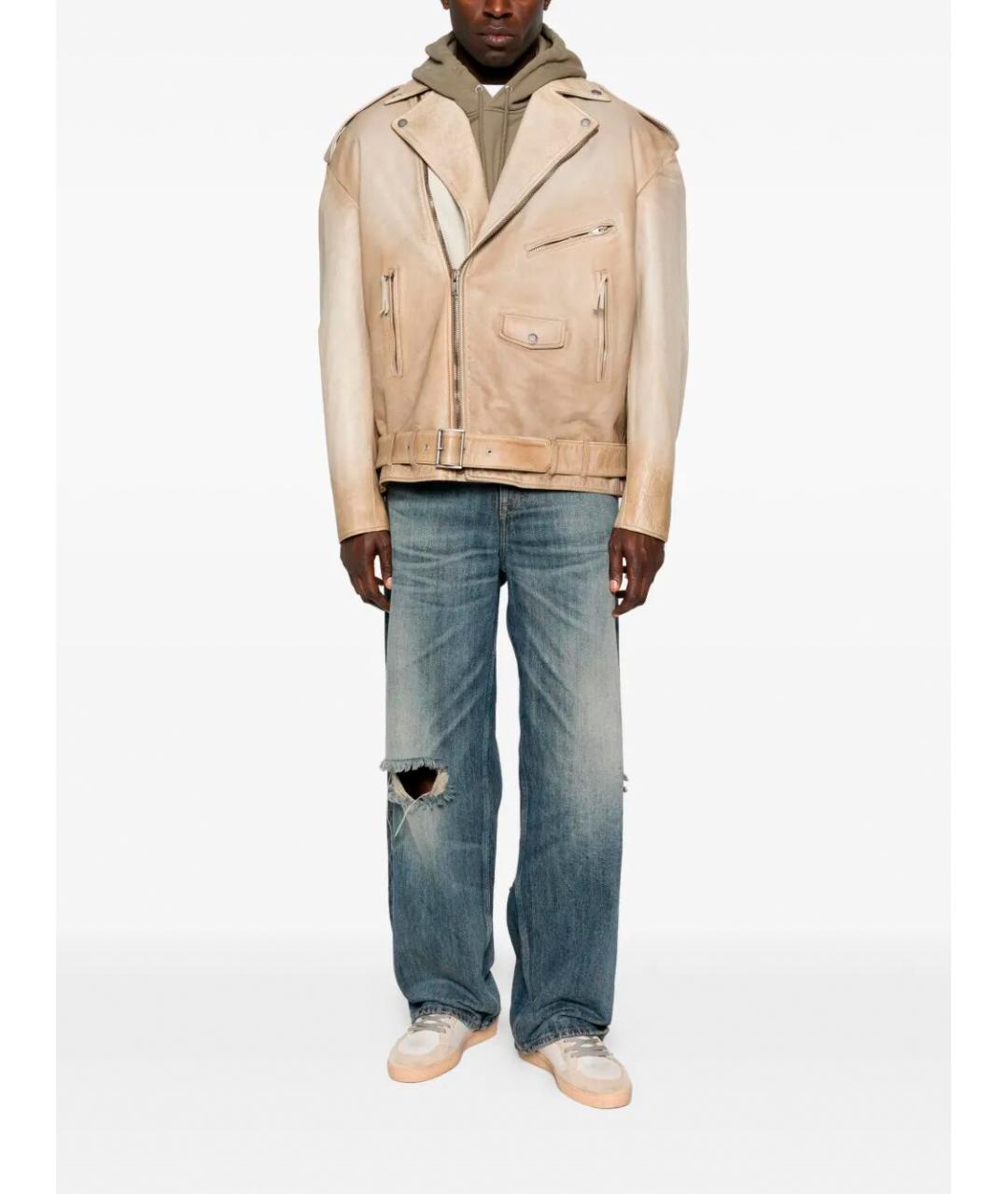 GOLDEN GOOSE DELUXE BRAND Бежевая кожаная куртка, фото 2
