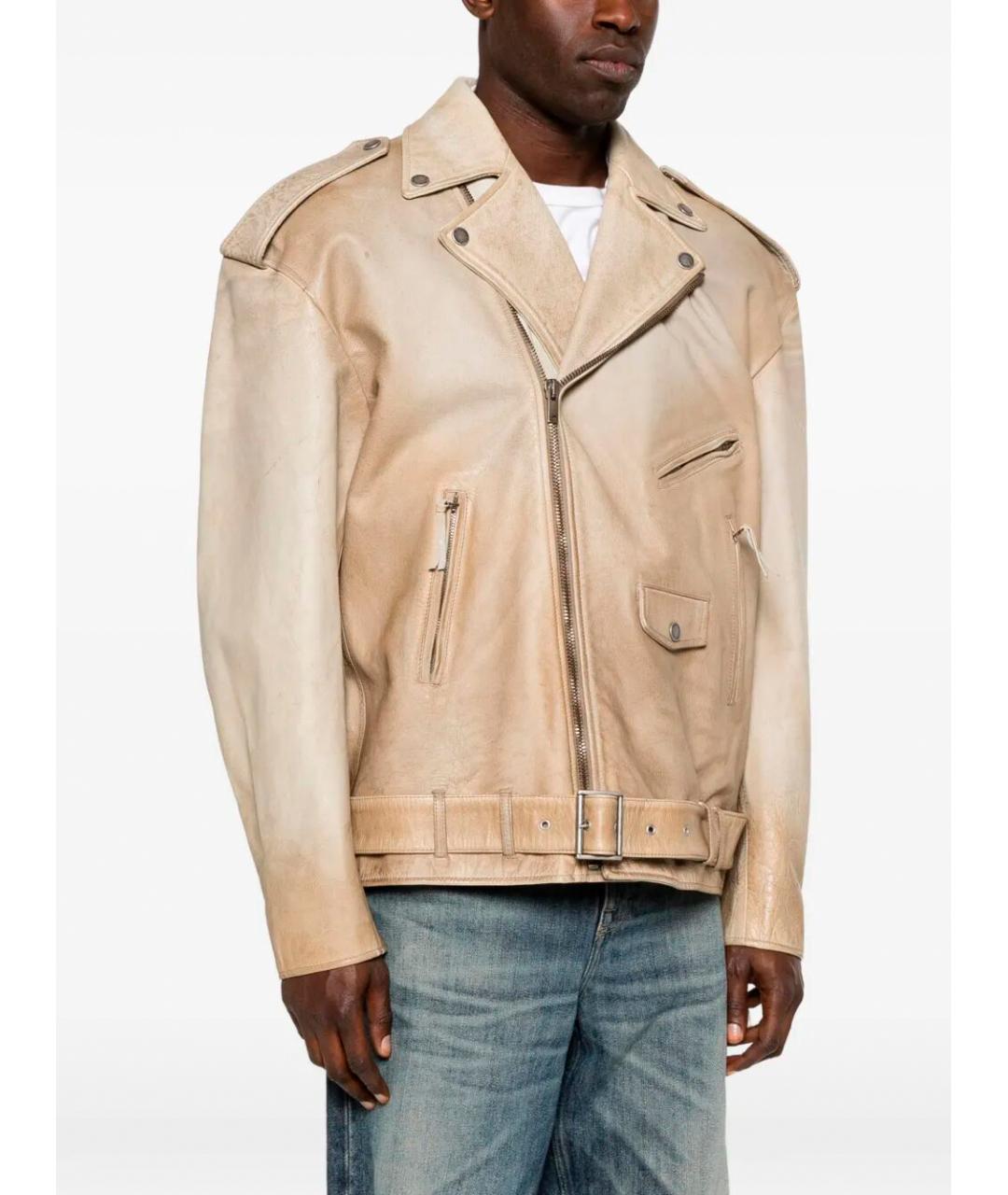 GOLDEN GOOSE DELUXE BRAND Бежевая кожаная куртка, фото 4